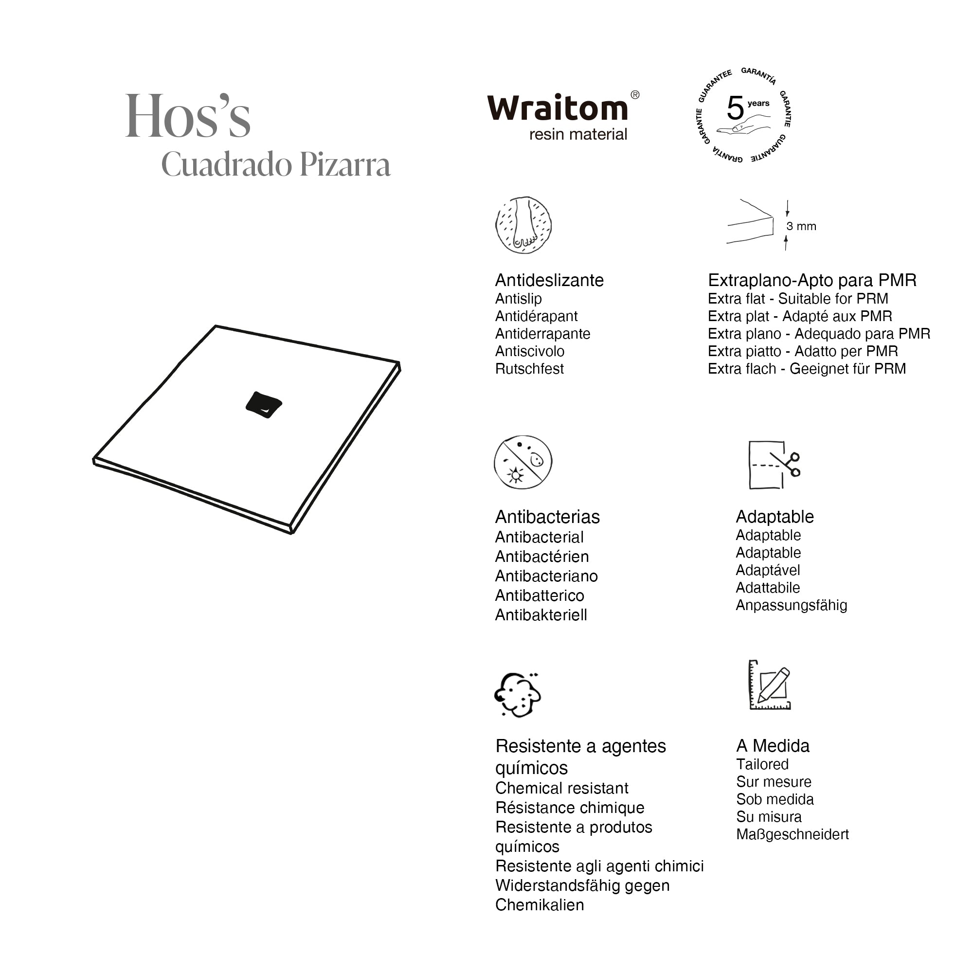 Hos’s Slate (Pizarra) · kvadratna s črno rešetko — Lastnosti modela · kvadratna izvedba Pizarra