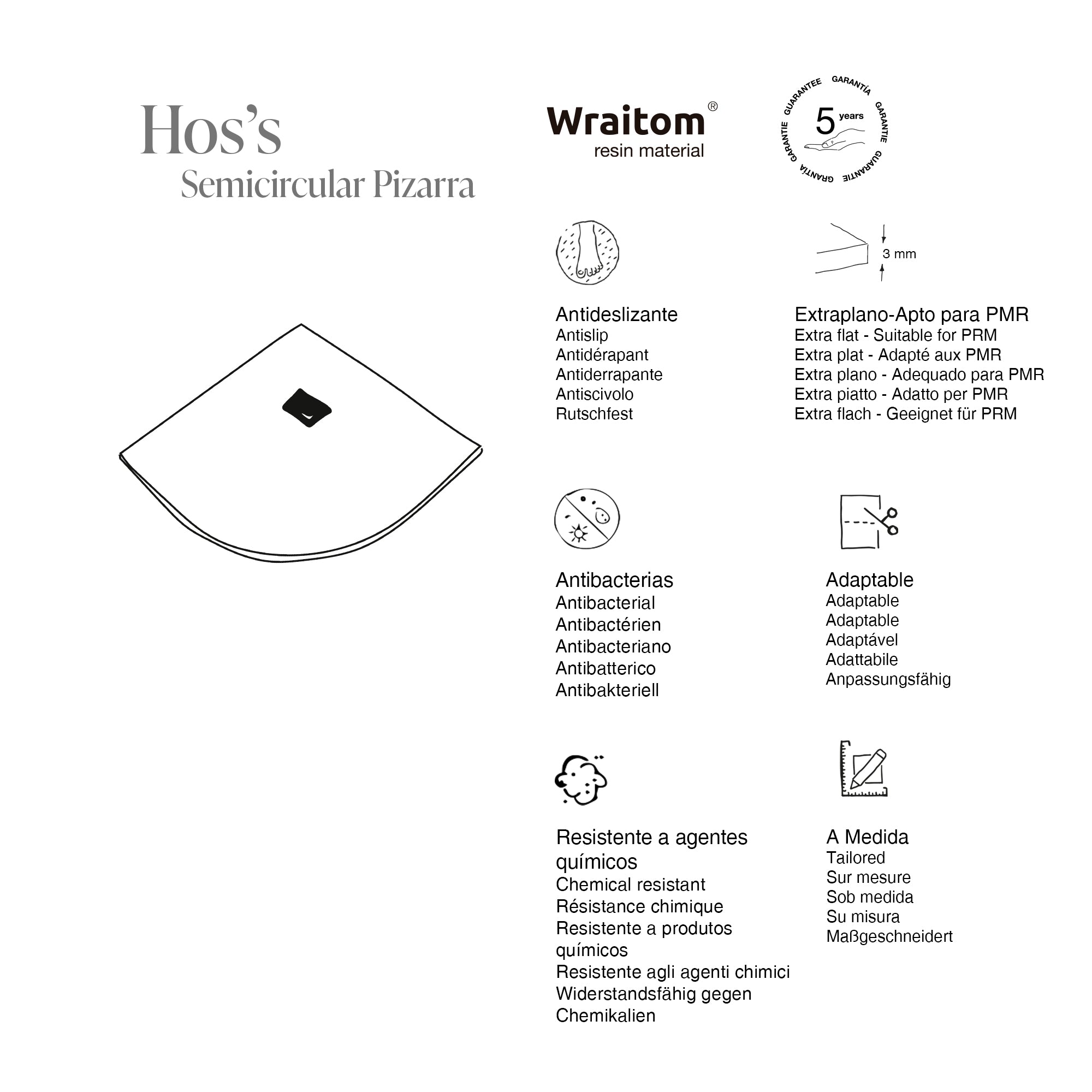 Hos’s Slate (Pizarra) · polkrožna s črno rešetko — Lastnosti modela · polkrožna izvedba Pizarra