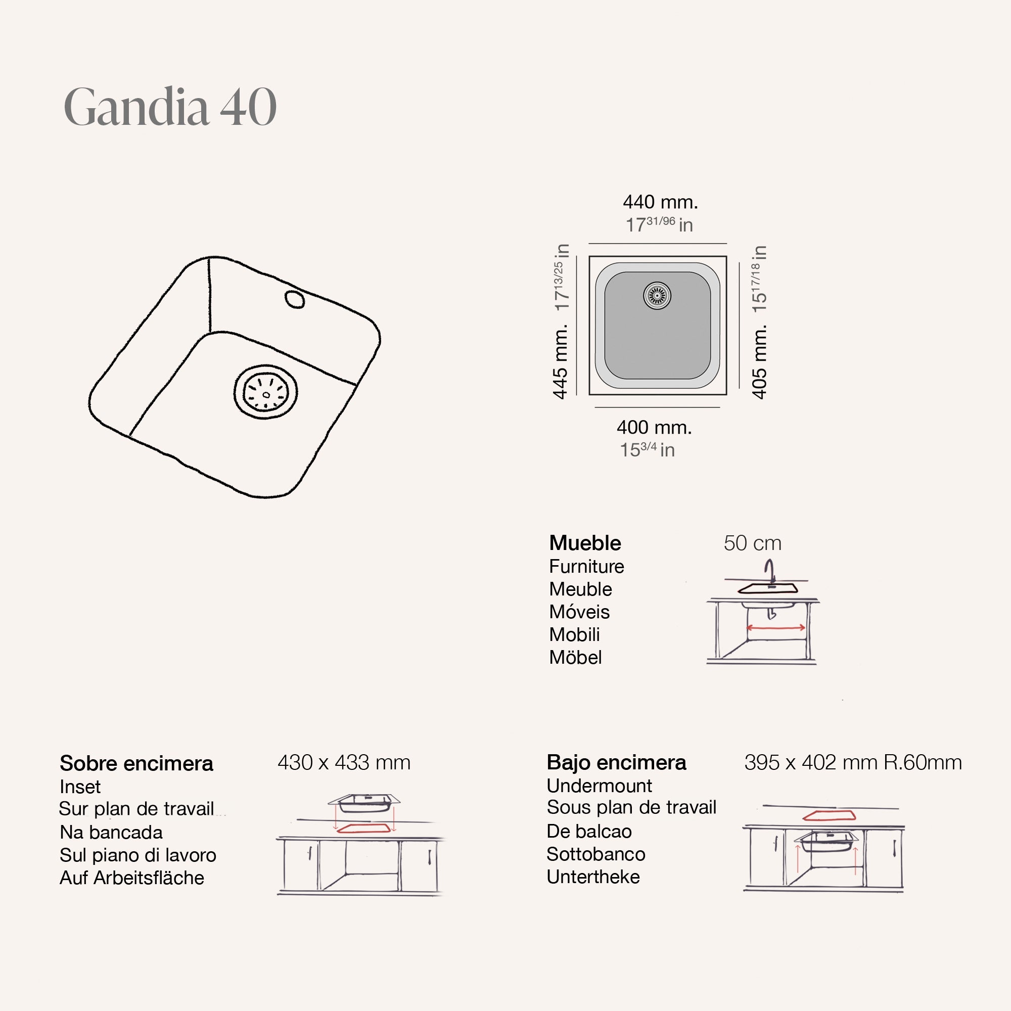 Gandia 40 Roc Stone® · izvirna tehnična risba