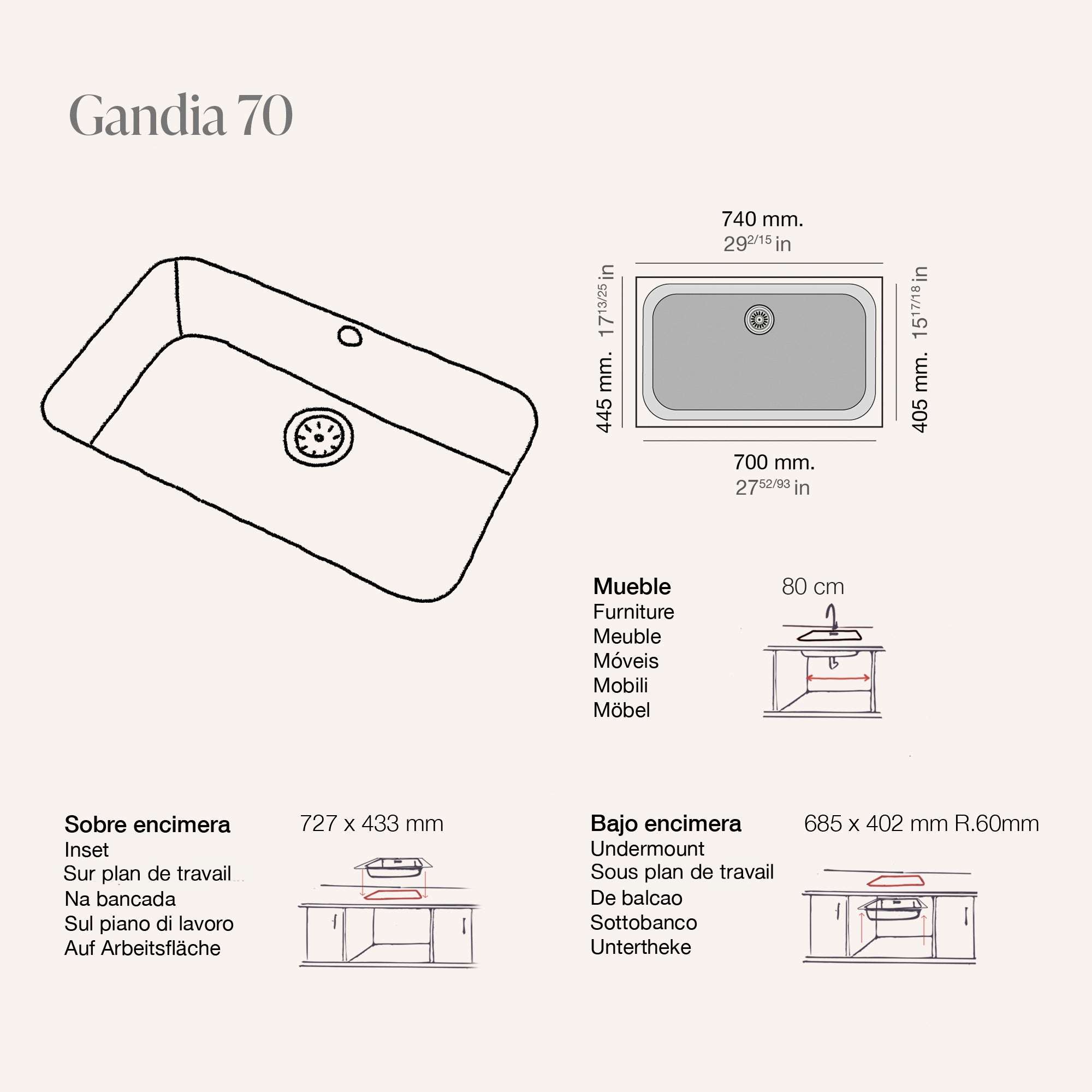Gandia 70 Roc Stone® · izvirna tehnična risba